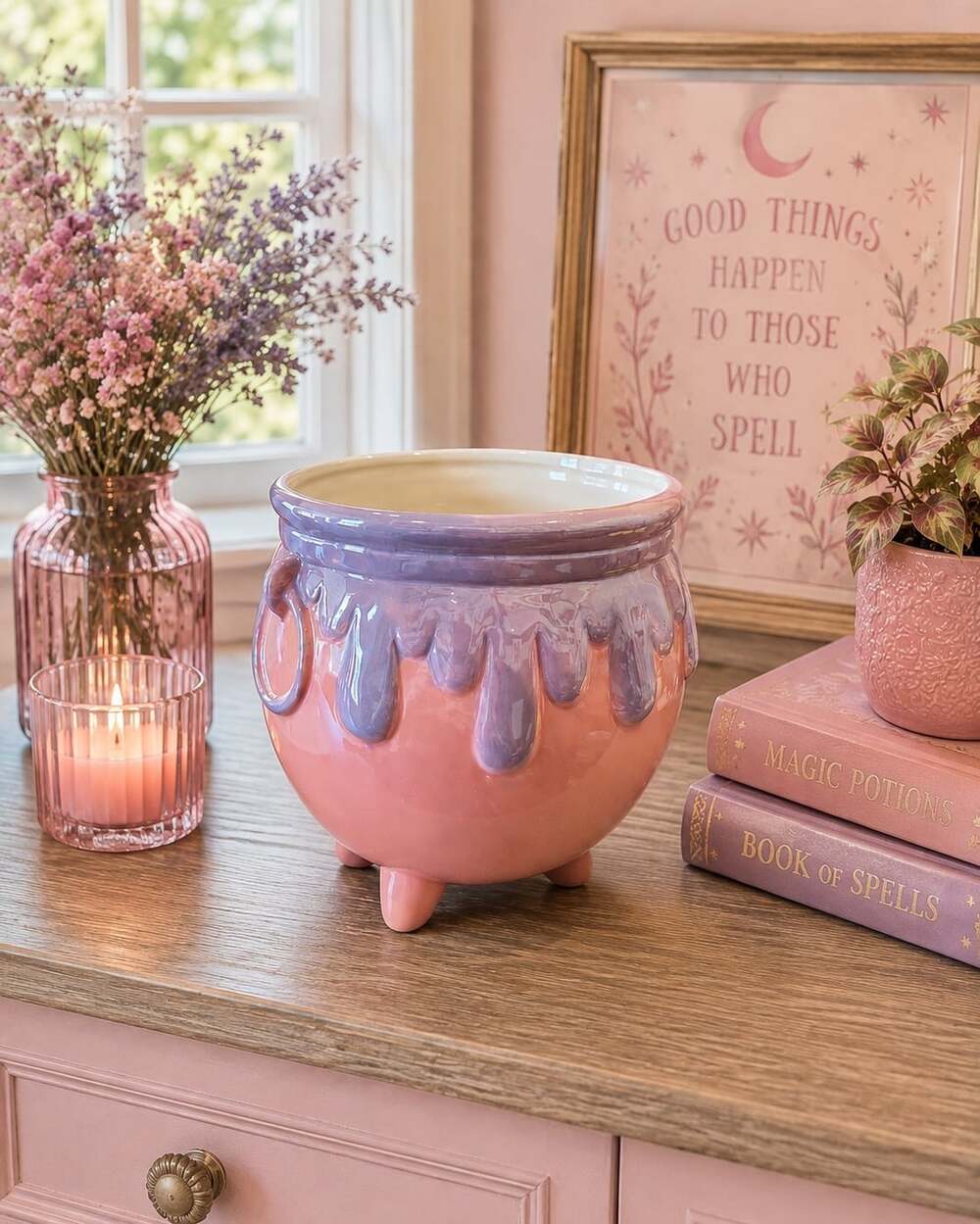 New Pink Purple Pearl Witches Cauldron Halloween Large Candy Bowl Room Decor